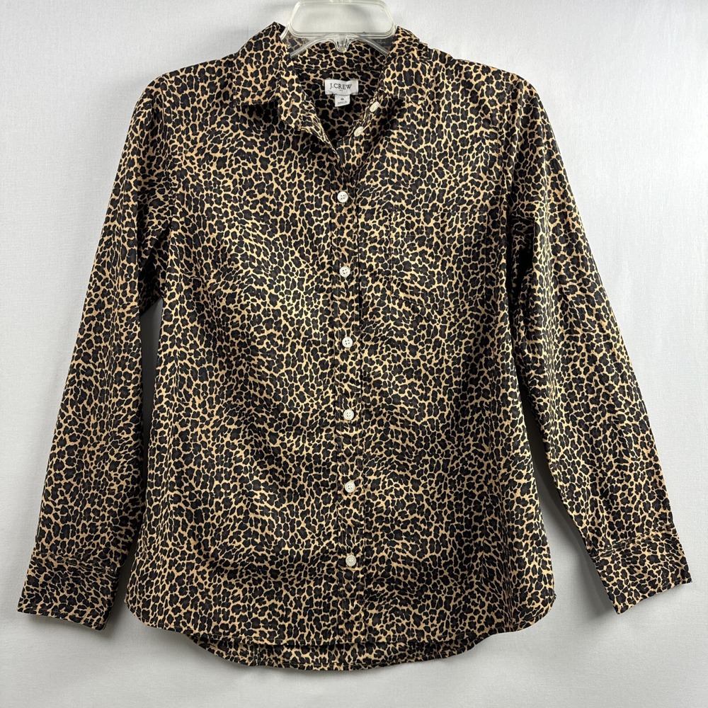J Crew Blouse Womens Animal Print Top Cheetah Career size Small